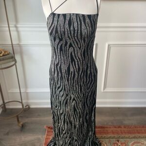 Black and Silver Zebra Print Maxi Dress